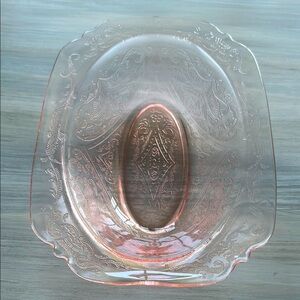 Vintage Depression Pink Glass Serving Bowl beautifully embossed